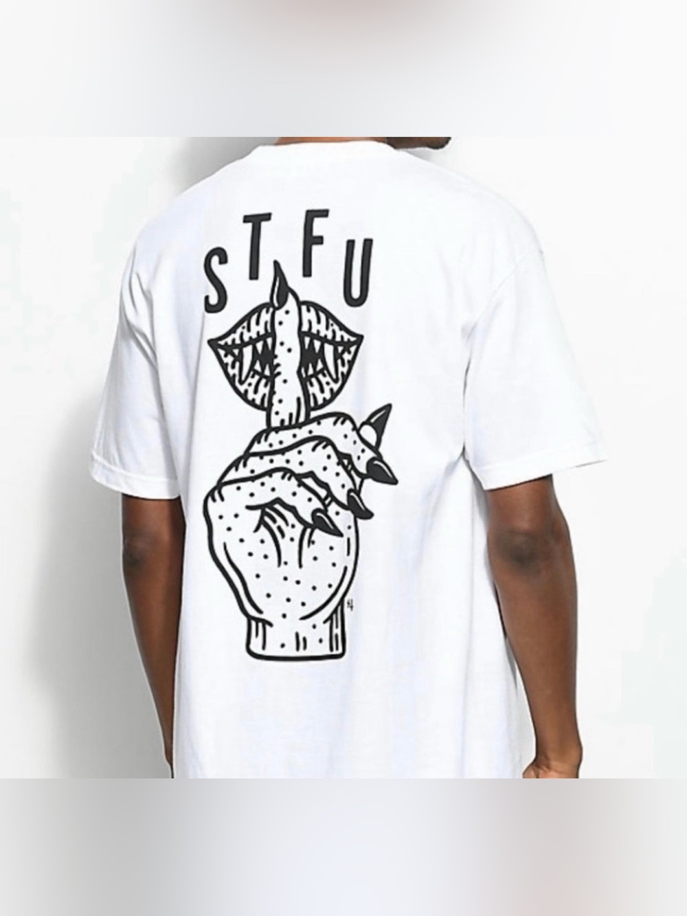 Alstyle White Short Sleeve Graphic STFU Back Tee